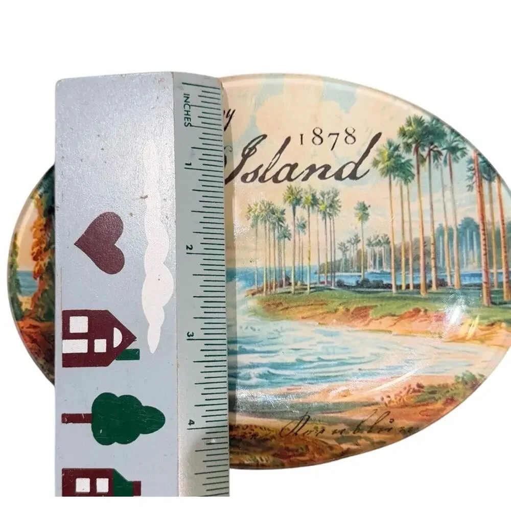 Michel Design Works “Beach” Glass Oval Soap Dish Island Caribbean Palm Trees
